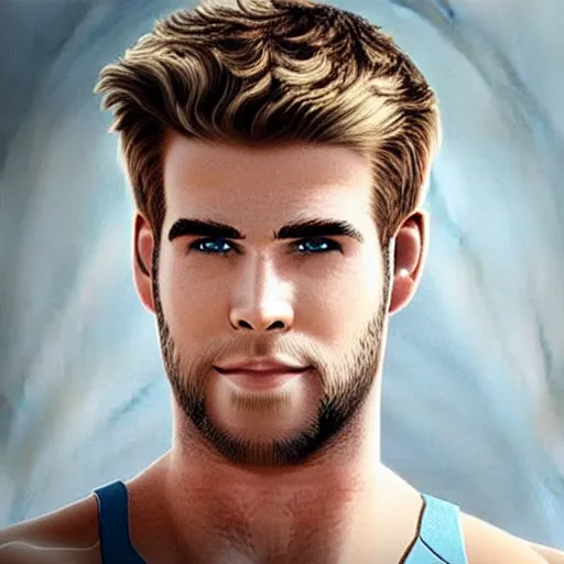 Image similar to “a realistic detailed photo of a guy who is an attractive humanoid who is half robot and half humanoid, who is a male android, Liam Hemsworth, shiny skin, posing like a statue, blank stare”