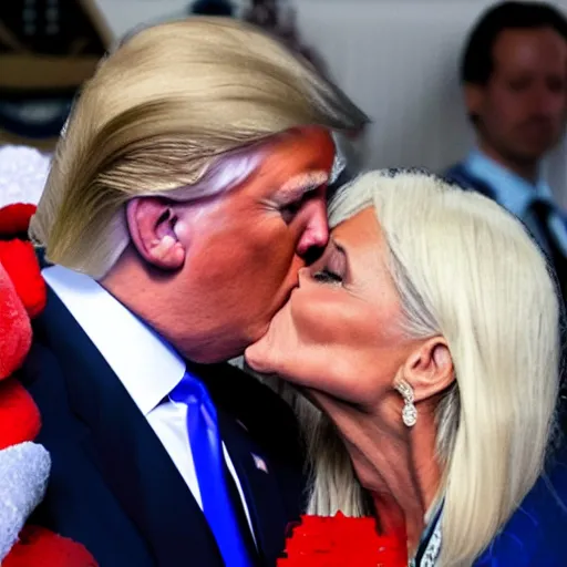 Prompt: Donald trump wearing a tutu kissing Joe Biden, realistic, 4k, Washington DC