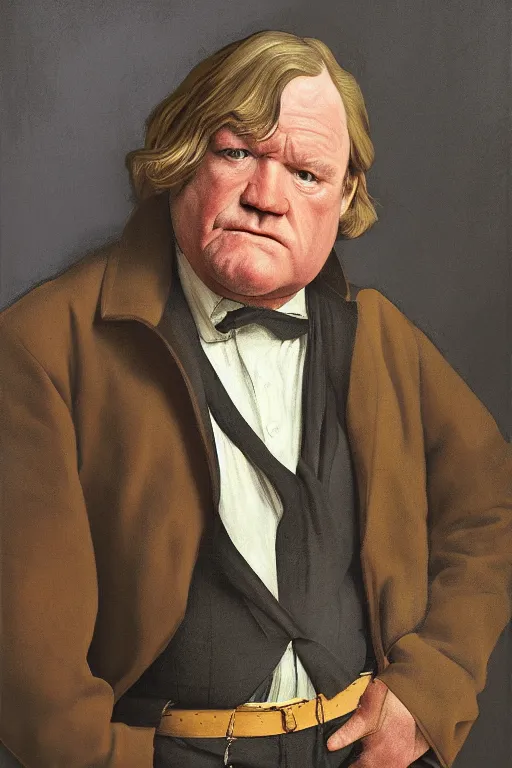 Image similar to portrait of brendan gleeson, digital painting by maxfield parrish and caravaggio, photorealistic