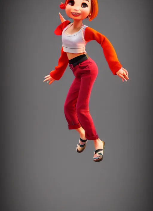 Prompt: a cute asian girl dancing, red hair, in the style of pixar animation, full body shot, viewed from bellow, award winning, hyper detailed, studio lighting, artstation, octane renderer, unreal engine