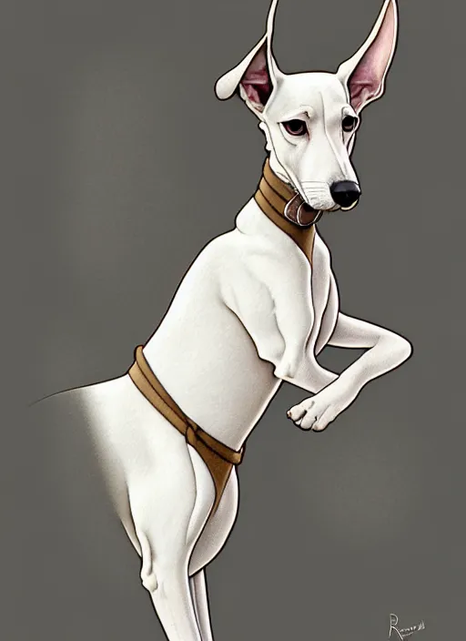 Image similar to cute white brown greyhound wearing paper crown, natural lighting, path traced, highly detailed, high quality, digital painting, by don bluth and ross tran and studio ghibli and alphonse mucha, artgerm