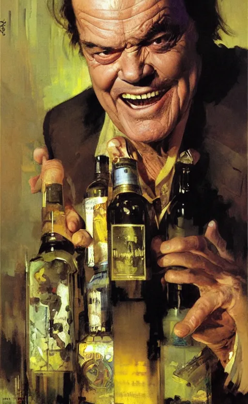 Prompt: jack nicholson is a bottle, by jack kirby, howard brown, ruan jia, tom lovell, jacob collins, dean cornwell