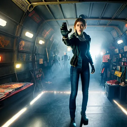 Prompt: film still of mary elizabeth winstead in ready player one 2 ( 2 0 2 4 )