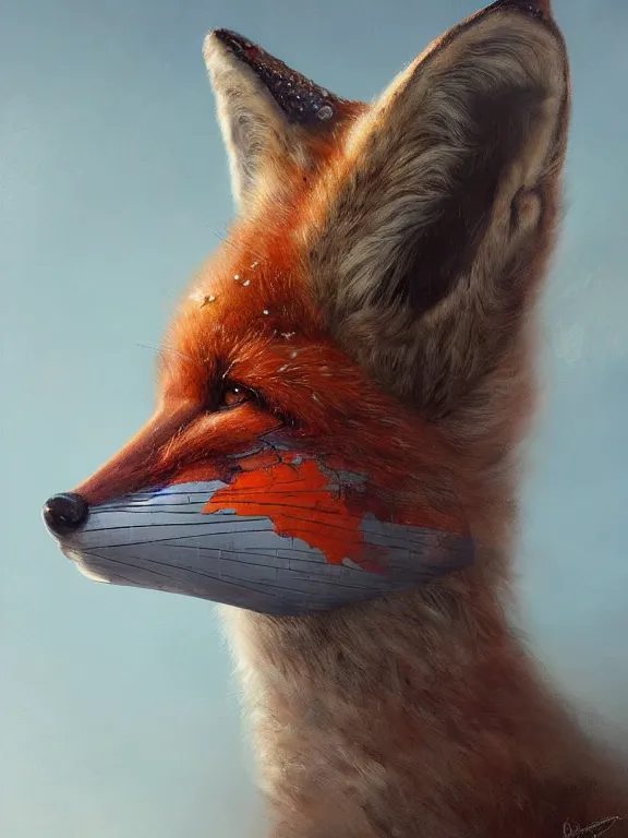 Image similar to a ultradetailed beautiful painting of a close view of an intricate wooden mask of a fox with wonderful colors, concept art, high resolution 4 k, by tom bagshaw, greg rutkowski, charli bowater and artgeem