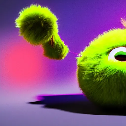 Image similar to high quality 3 d render cyberpunk very tennis ball monster highly detailed, unreal engine cinematic smooth, in the style of detective pikachu, basil gogos, chalk, low angle, uhd 8 k, sharp focus, illustrated by basil gogos