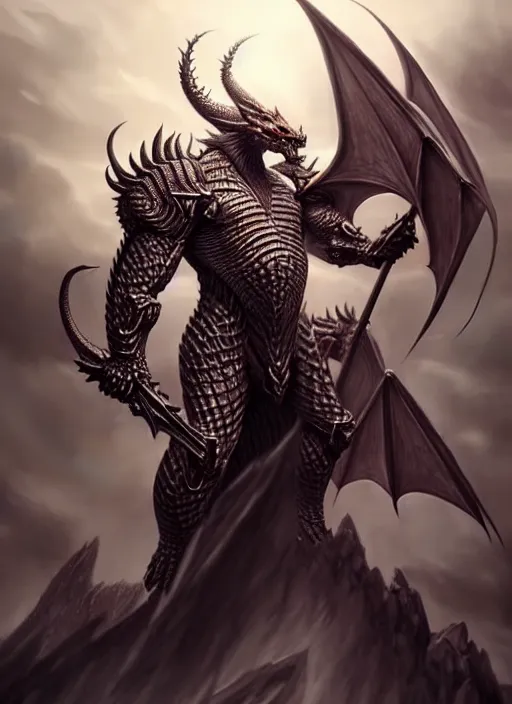 Prompt: muscular and tall humanoid dragon!!!! draconian!! intricate ornate heavy armor!! character concept art, sharp focus, octane render! unreal engine 5! highly rendered!! trending on artstation!! detailed linework!! illustration by artgerm, wlop, and chie yoshii