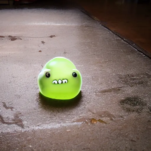 Prompt: gelatinous blob on the floor looks grim but it has a happy face