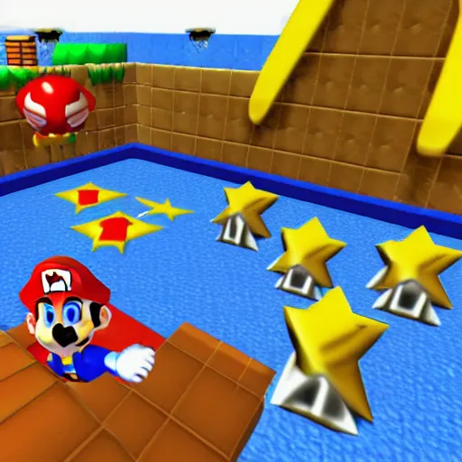 Prompt: Playstation one screenshot of Super Mario 64