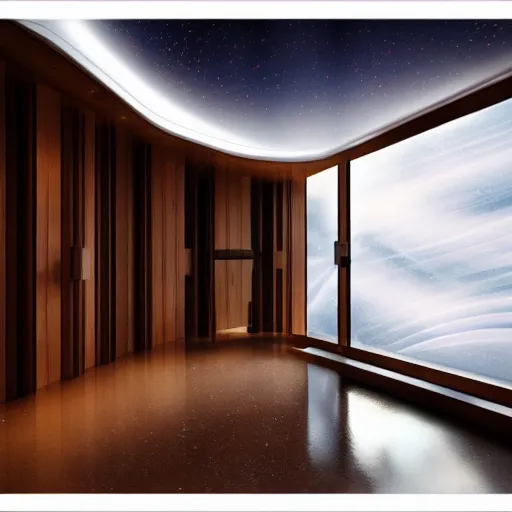 Prompt: wood room with a view of a nebula, modern architecture, cinematic, high quality, 8k