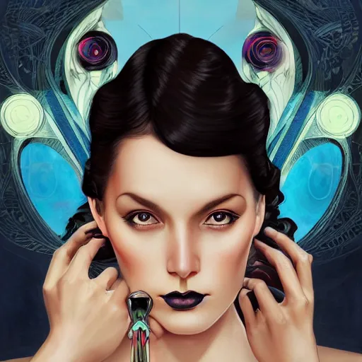 Image similar to an art nouveau, ( streamline moderne ), multi - racial portrait in the style of anna dittmann and charlie bowater and vitaly bulgarov. very large, clear, expressive, and intelligent eyes. centered, ultrasharp focus, dramatic lighting, photorealistic digital matte painting, intricate symmetrical ultra detailed background.