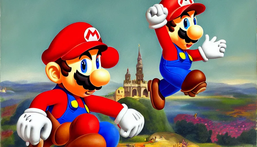 Image similar to Painting of Mario in the style of František Dvořák