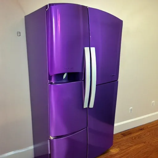 Image similar to refrigerator with wings in a purple tornado