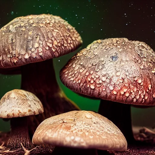 Prompt: ultra realistic hdr photo of mushrooms growing on an ancient alternative exotic alien planet in a galaxy far far away