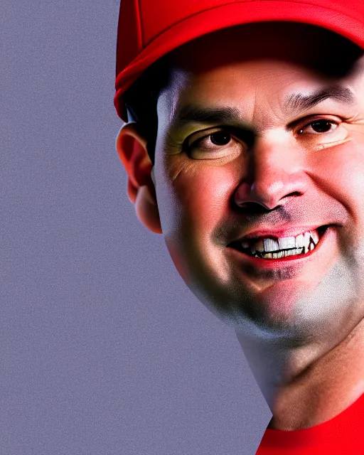 Image similar to a biomorphic portrait of marco rubio wearing a cnn hat, 4 k, octane high quality render