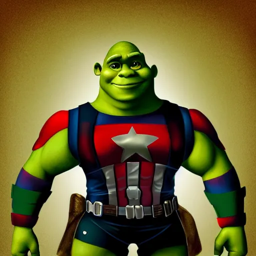 Image similar to digital painting of Shrek as Captain America