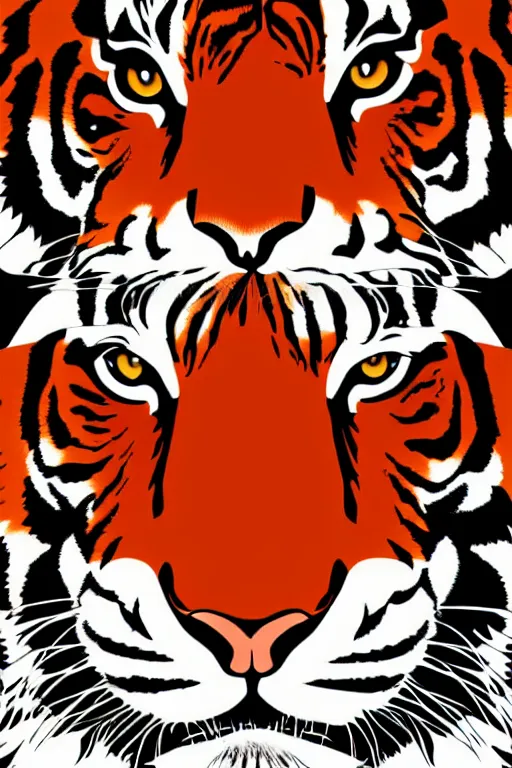 Prompt: A portrait of a tiger, sticker, highly detailed, red and black, illustration, smooth and clean vector curves, no jagged lines, vector art, smooth