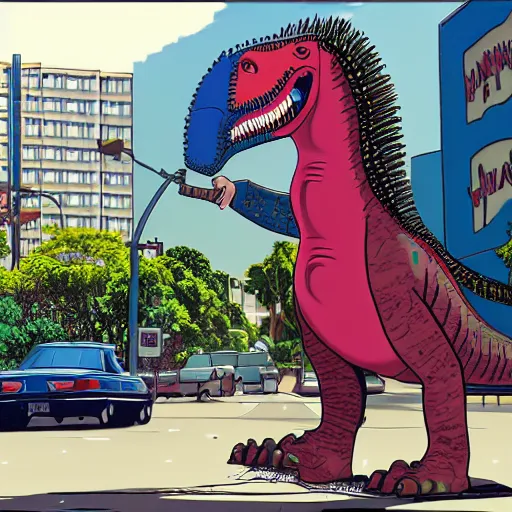 Image similar to tyrannosaurus in studio city, still from bojack horseman