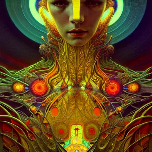 Image similar to extremely psychedelic beautiful brutalist organisms infected by night. intricate, elegant, highly detailed, extremely lifelike photorealistic digital painting, artstation. steichen, gaston bussiere, tom bagshaw, brutalist cyberpunk alphonse mucha. elegant minimalism. anatomically correct. sharp focus. gold with white accents. surreal lush cosmic hallucination