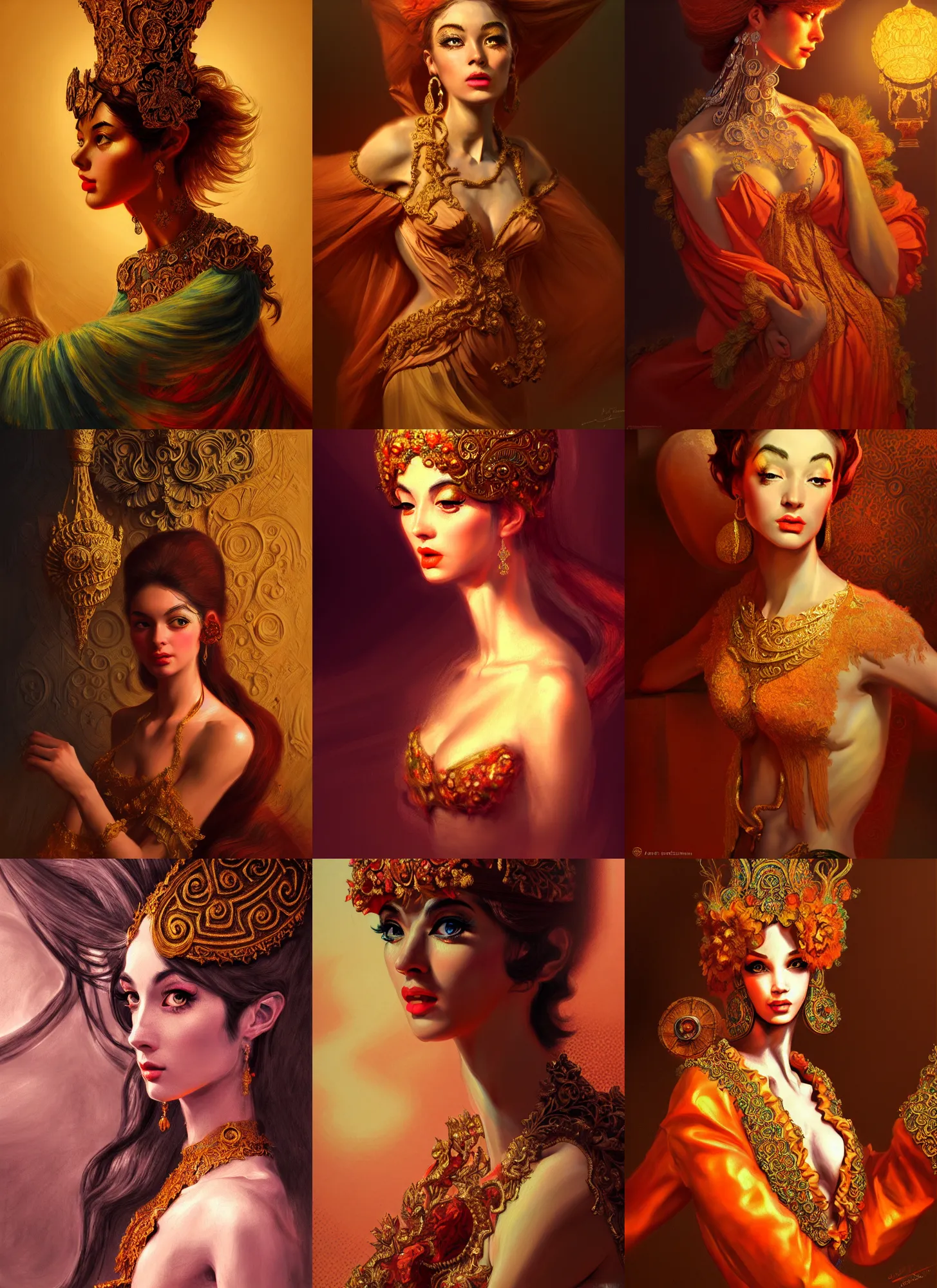 Prompt: 1960s Neo Rococo Expressionist, 1960s orientalism, diffuse lighting, fantasy, intricate, elegant, highly detailed, lifelike, photorealistic, digital painting, artstation, illustration, concept art, smooth, sharp focus, Mount Olympus