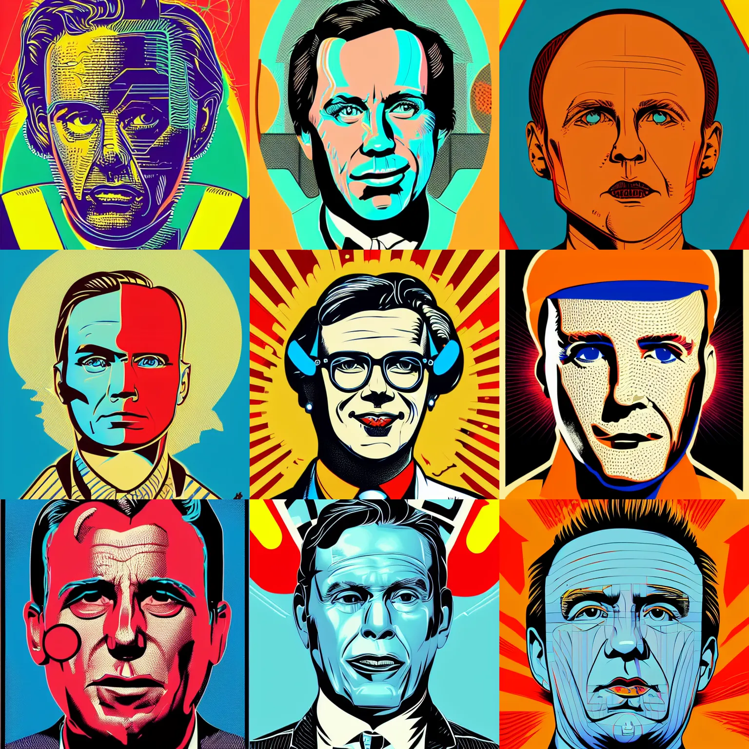 Image similar to symmetric!! portrait of francois!!! legault!!! in 2 0 2 2, francois! legault! retro futurist illustration portrait art by butcher billy, sticker, colorful, precise illustration, highly detailed, simple, smooth and clean vector curves, no jagged lines, vector art, smooth andy warhol style