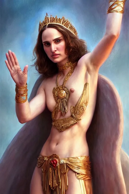 Image similar to Natalie Portman as goddess of love, anatomy, only two hands, highly detailed, digital painting, artstation, concept art, smooth, sharp focus, illustration, Unreal Engine 5, 8K, art by art by artgerm and greg rutkowski and edgar maxence