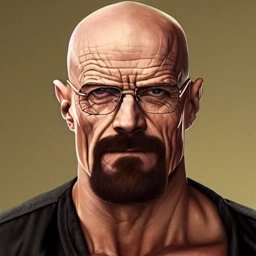 Image similar to the ultimate gigachad, incredibly muscular walter white, walter white with chiseled jawline, trending on / r / moreplatesmoredates, oil on canvas artstation by j. c. leyendecker and edmund blair leighton and charlie bowater octane render