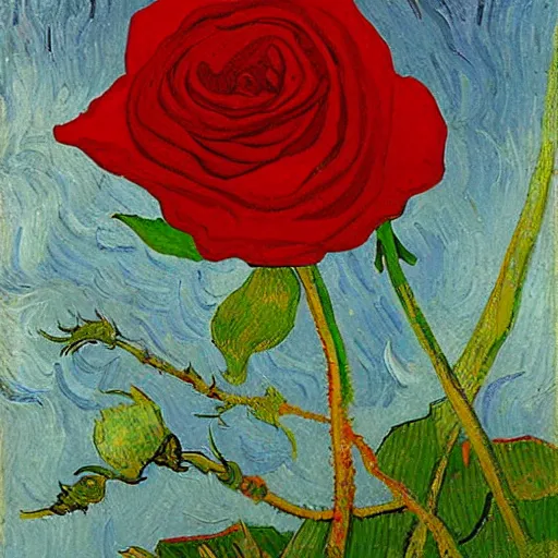 Prompt: red rose, van gogh