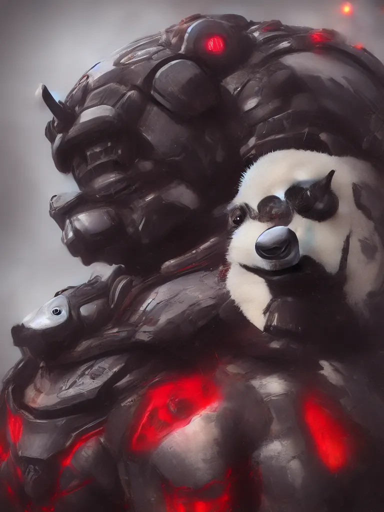Image similar to “A detailed portrait of a giant robot panda dressed as a samurai, anime, trending on artstation, octane render, cgsociety, 4K, 8K”