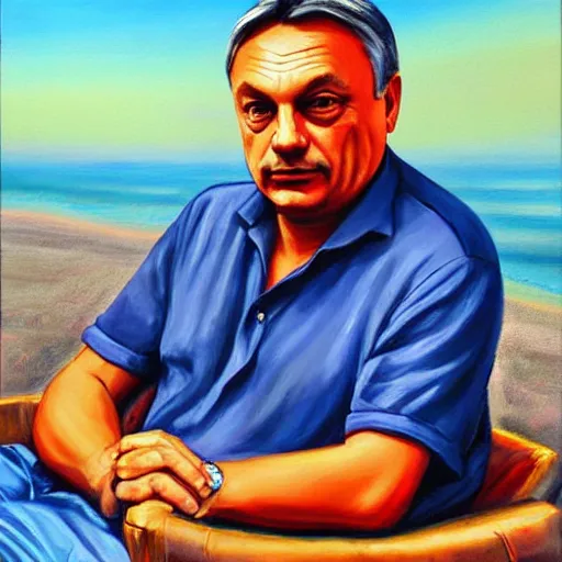 Prompt: viktor orban on vacation, oil painting