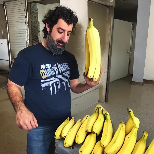 Image similar to zohan dvir building a stack of bananas on the ground