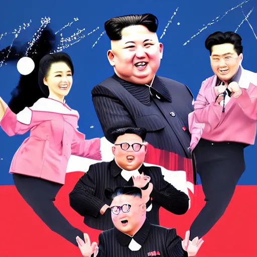 Image similar to kim jong un as k - pop idol dancing on the south korean k - pop stage, digital art, artstation