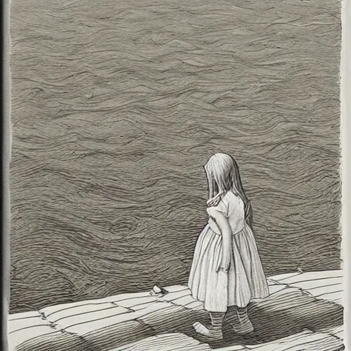 Image similar to a girl by the sea by escher