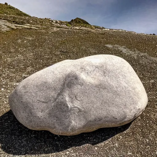 Prompt: a rock in the shape of a car