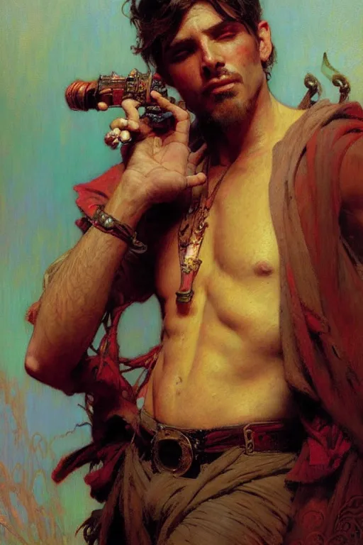 Image similar to attractive man, renaissance, cool colors, painting by gaston bussiere, craig mullins, greg rutkowski, alphonse mucha