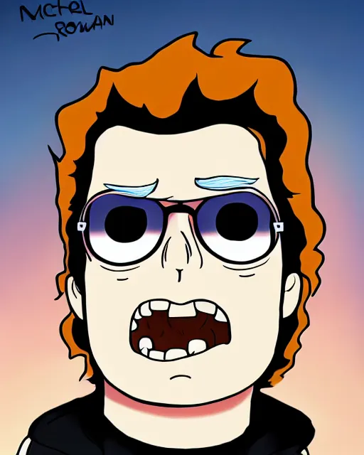 Image similar to portrait of michael jackson in the style of justin roiland. cinematic lighting. style of rick & morty. photographic, photography. by justin roiland