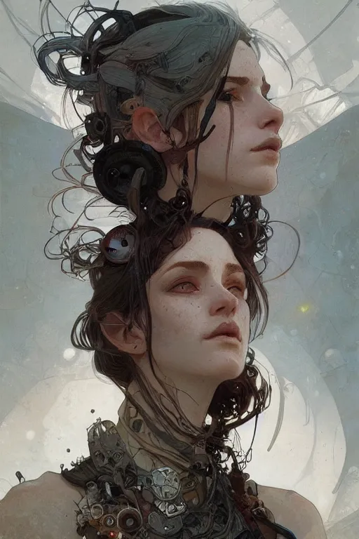 Prompt: A full portrait of a beautiful post apocalyptic offworld watchmaker, intricate, elegant, highly detailed, digital painting, artstation, concept art, smooth, sharp focus, illustration, art by Krenz Cushart and Artem Demura and alphonse mucha