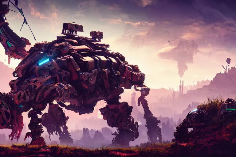 Image similar to scrapper machine mecanical creature robot of horizon forbidden west horizon zero dawn bioluminiscence global illumination ray tracing hdr fanart arstation by ian pesty and alena aenami artworks in 4 k