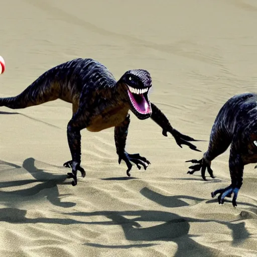 Image similar to velociraptors playing volleyball