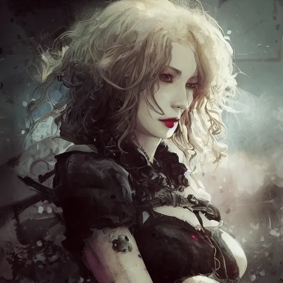 Image similar to christina hendricks!!! goth, tankoban, 4 k, tone mapping, akihiko yoshida, james jean andrei riabovitchev marc simonetti, yoshitaka amano, long hair, curly, h. hydrochaeri