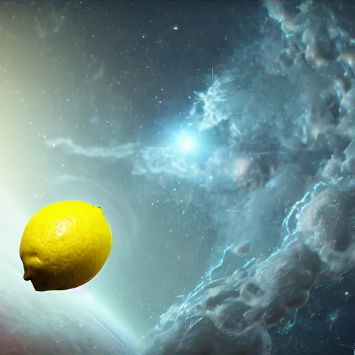 Prompt: a lemon in space, unreal engine, realistic photo