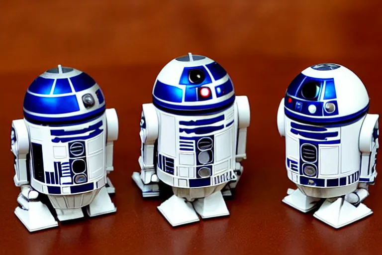 Prompt: r 2 d 2 and luke salt and pepper shakers