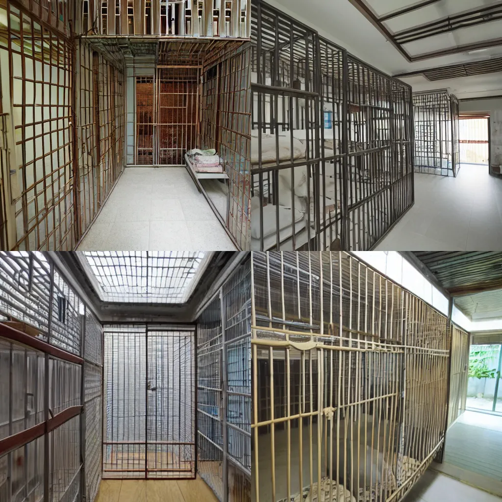 Prompt: interior of a hong kong cage home