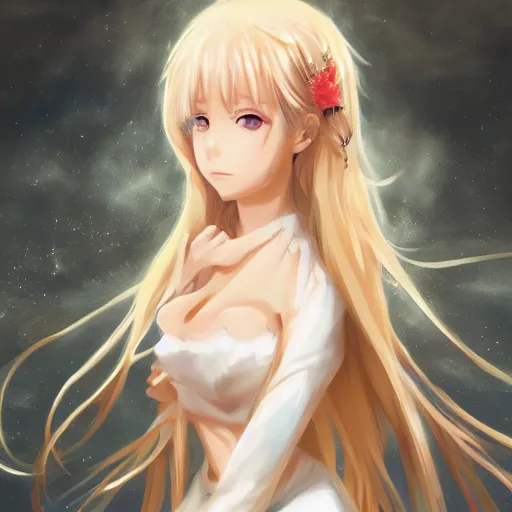 Image similar to portrait of an anime princess in white and golden clothes , digital painting , artstation , devian art , 4k , HD