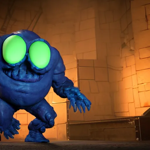 Prompt: angry Blue Meanie in the video game Doom, hyperrealistic, octane render, unreal engine 5, highly detailed, high quality, 8K, soft lighting, realistic face, path traced