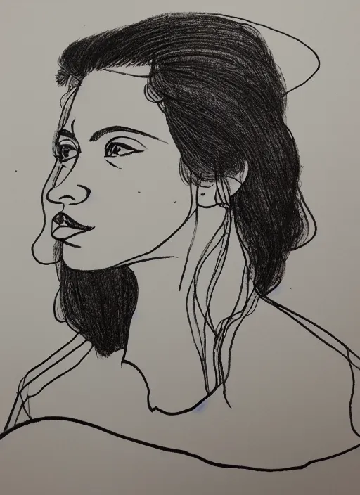 Prompt: single continuous line art drawing of a woman's portrait