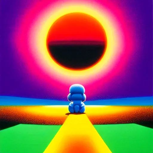 Prompt: the end of the world by shusei nagaoka, kaws, david rudnick, airbrush on canvas, pastell colours, cell shaded, 8 k