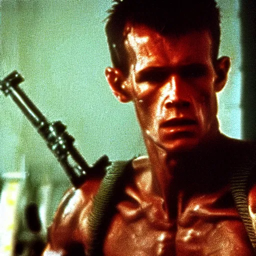 Image similar to tall muscular soldier, still from the movie aliens