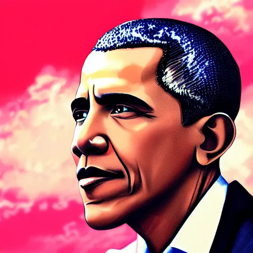 Image similar to barack obama as an anime protagonist, beautiful anime style, portrait, close - up, cinematic rim lighting, dramatic pose, beautiful sunset, professional, highly detailed, clear, sharp, smug expression, trending on artstation