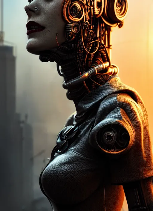 Prompt: full body portrait, cyborg servant, gang clothing, brunette, long hair, salacious, id magazine, hyperrealism, detailed textures, photorealistic, 3 d cyberpunk apocalyptic city, ultra realistic, cinematic, intricate, cinematic light, unreal engine 8 k, octane render, unreal engine, david kostic, artgerm