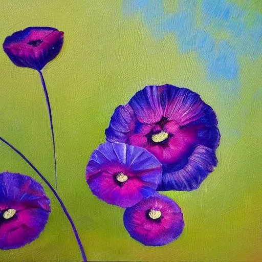 Prompt: black blue and purple papaver flower, oil painting